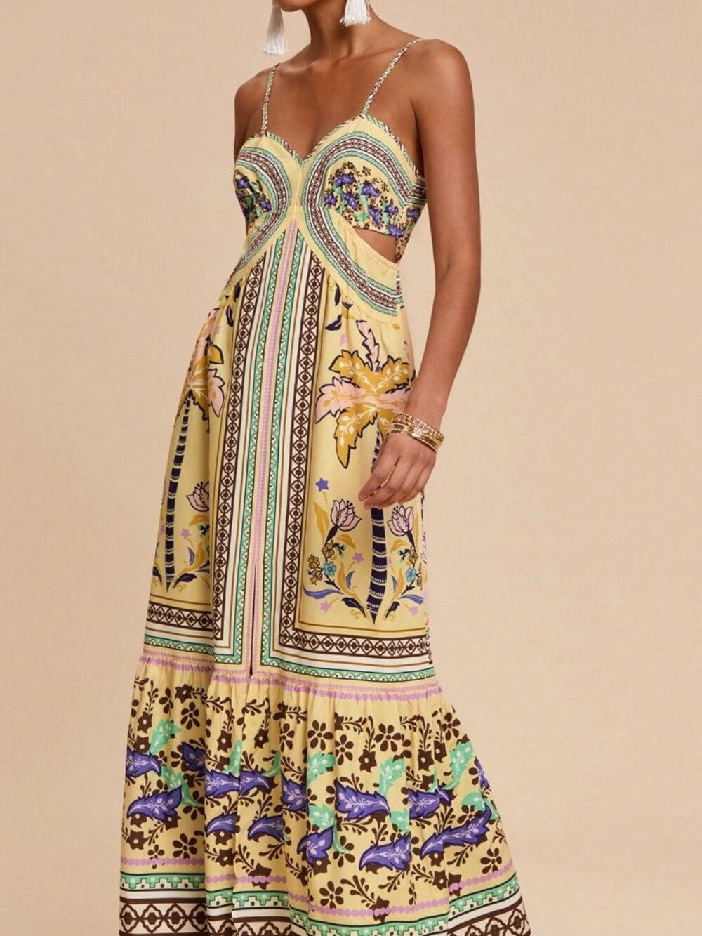 Multicolor Boho Women's Halter Dress with Cutout Waistband and Side Slits - Picture 6 of 7